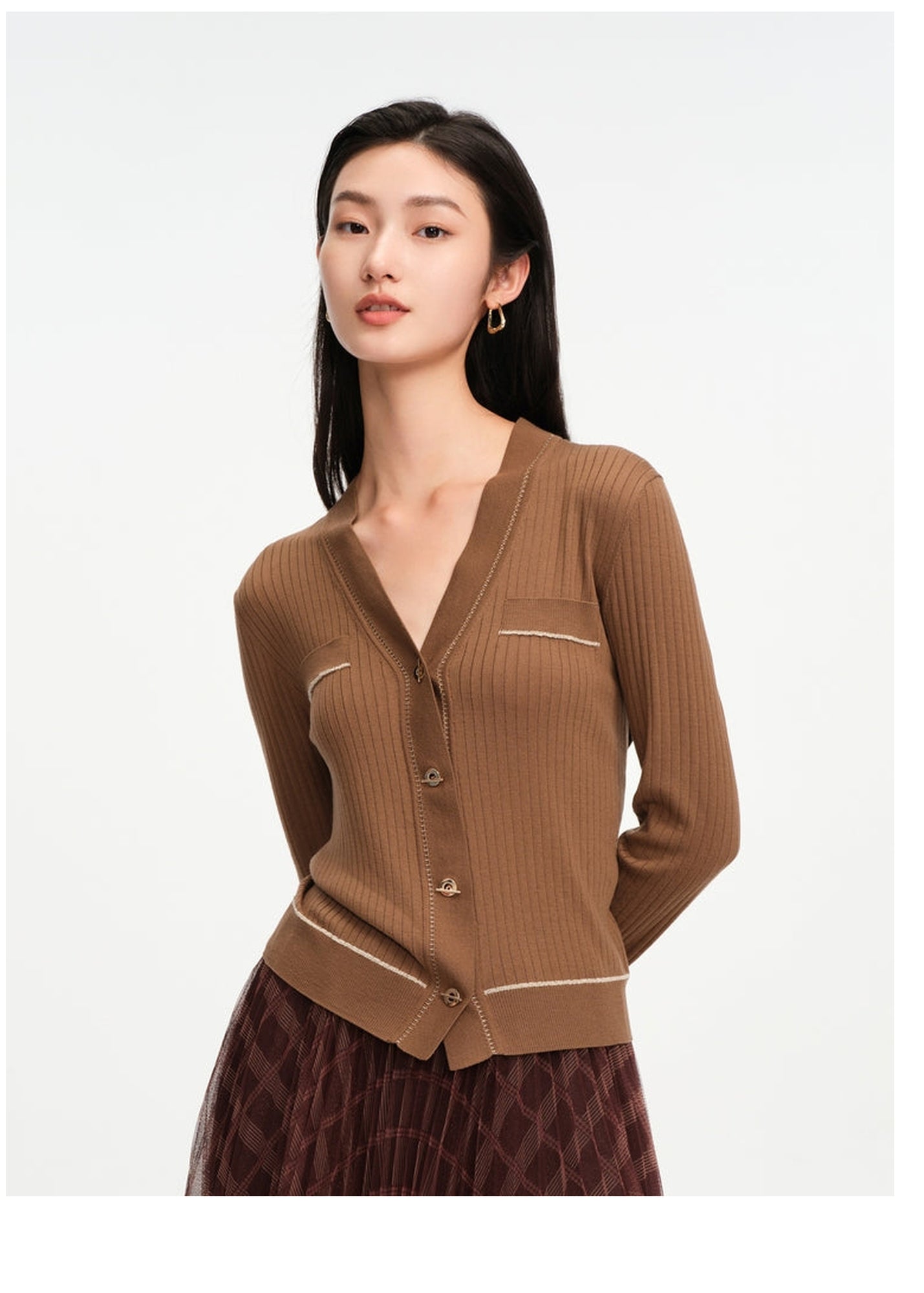 Texture Knit Cardigan | Brown