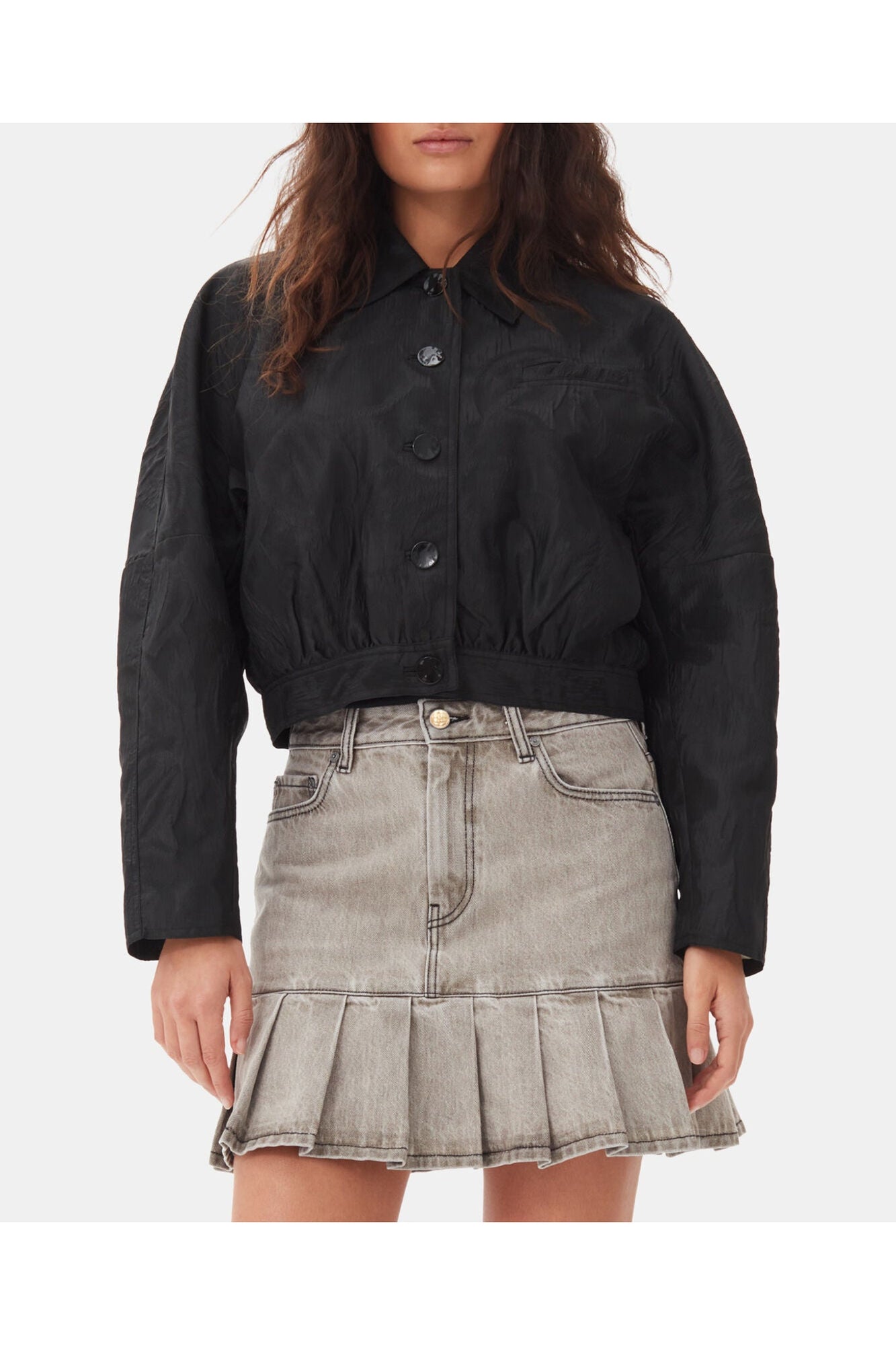 Textured Cloque Short Jacket | Black