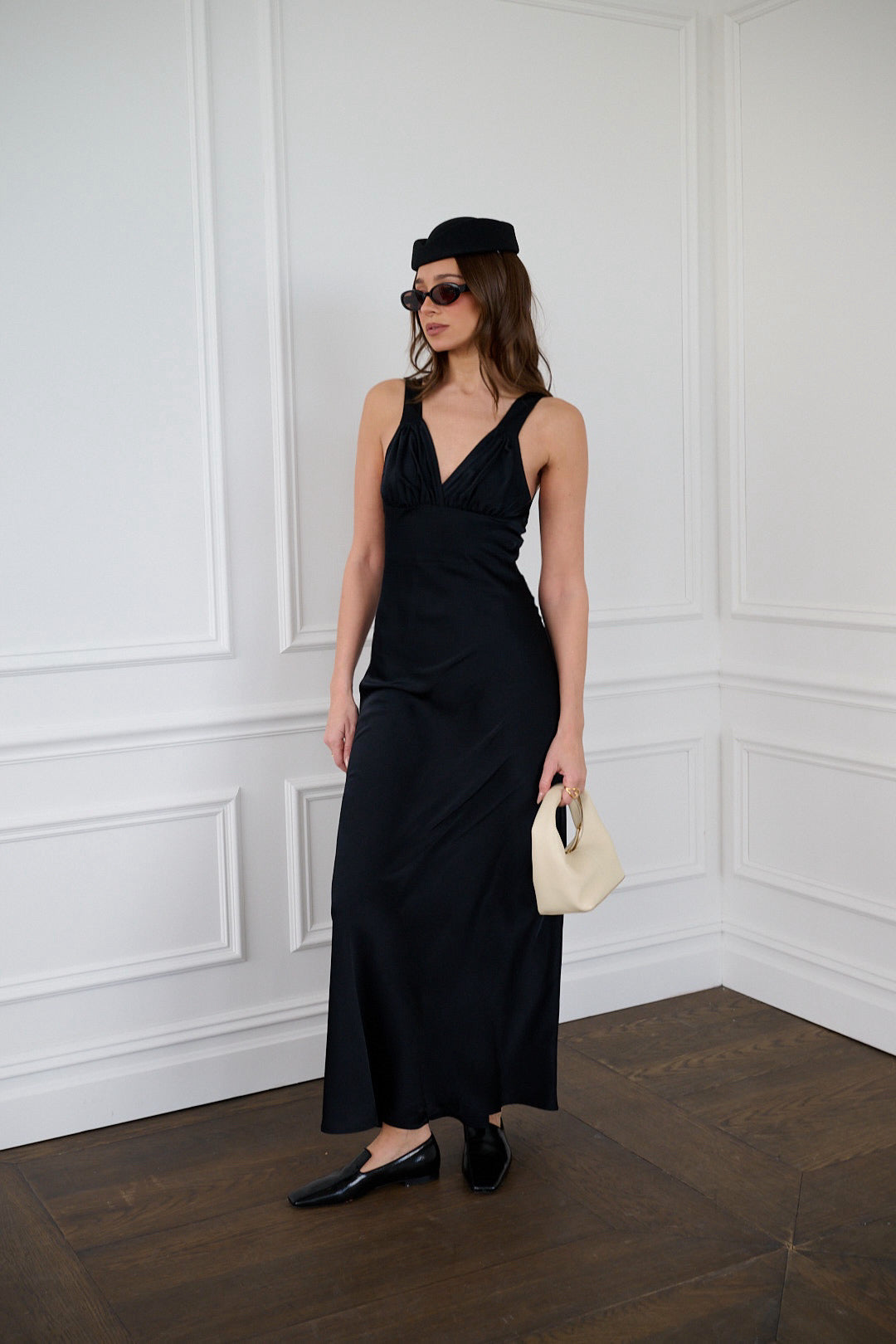 Ruched Cup Slip Maxi Dress | Black