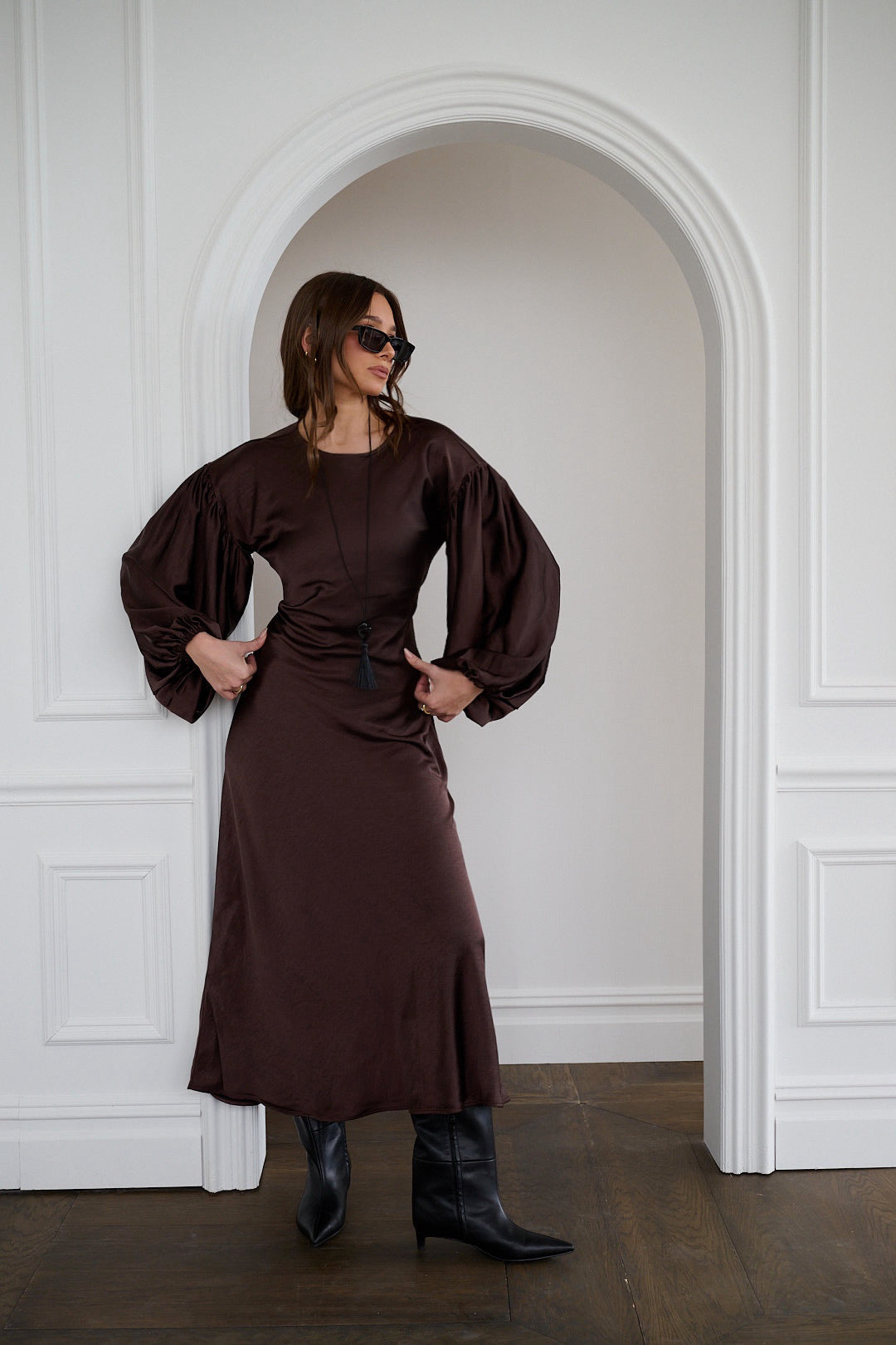 Balloon Sleeve Maxi Dress | Chestnut
