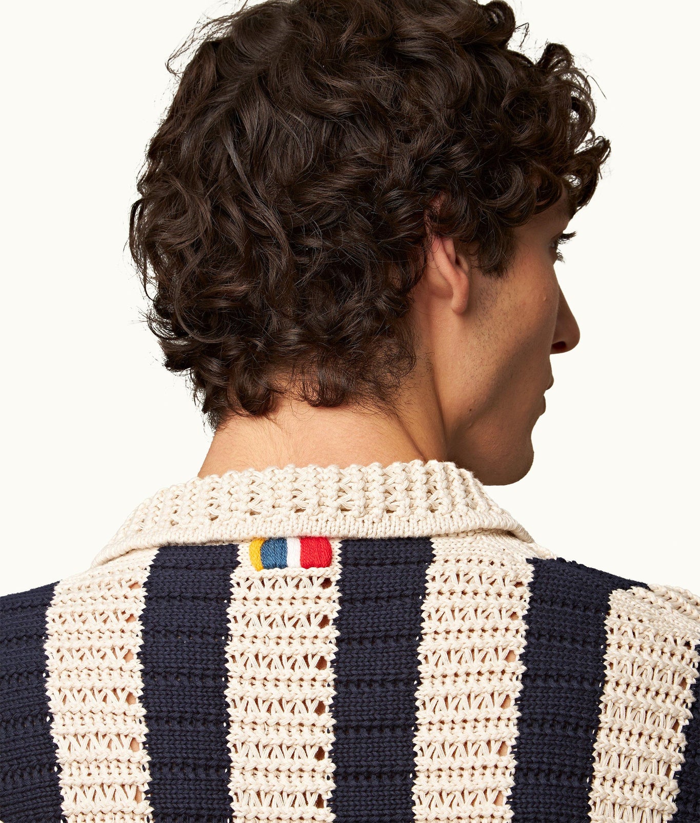 Thomas Crochet Crochet Stripe Relaxed Fit Organic Cotton Shirt | Night Iris/Cashew