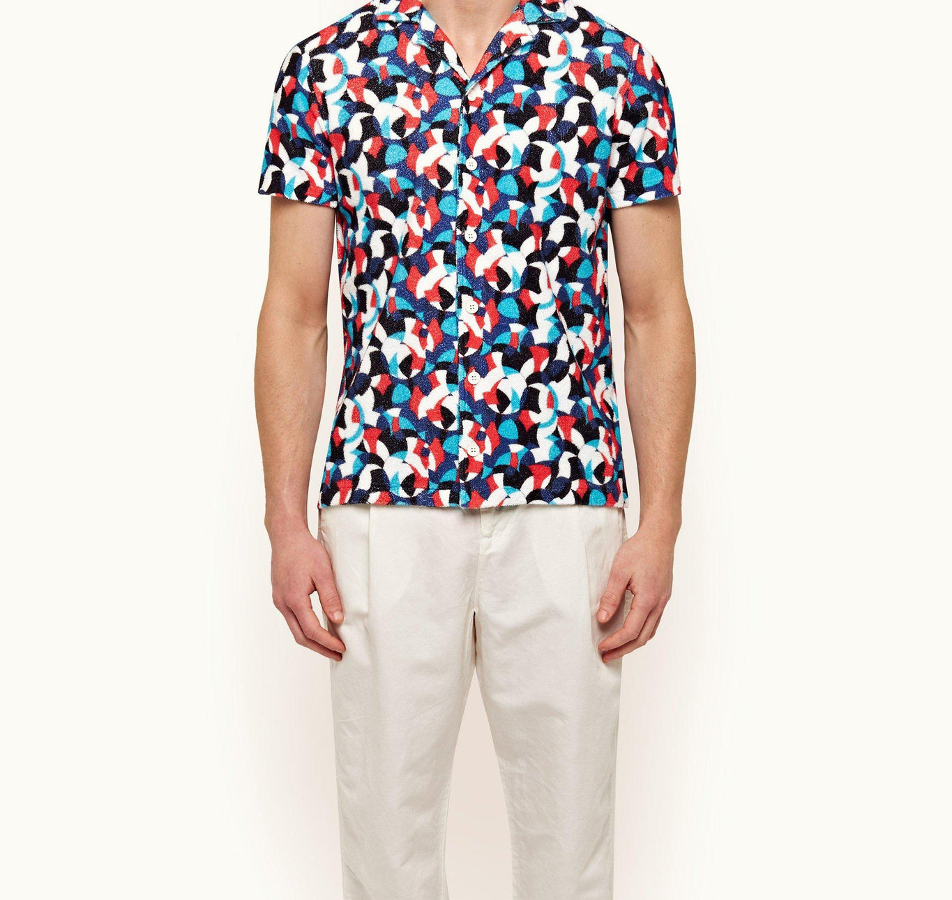 Travis Towelling Moissan Capri Collar Double-Faced Towelling Shirt | Summer Red/Horizon Blue
