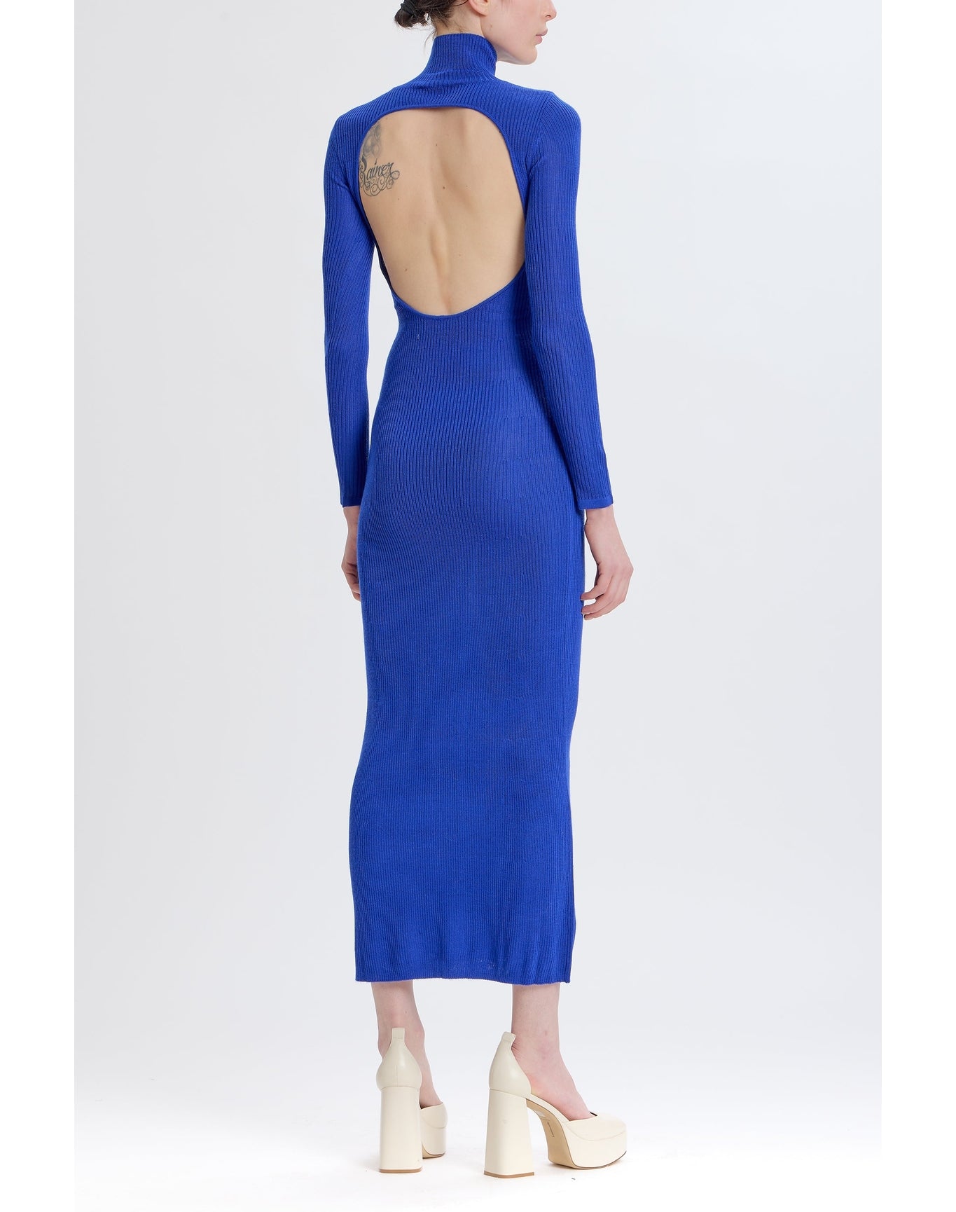 Turtleneck Open Back Sweater Dress | Cobalt