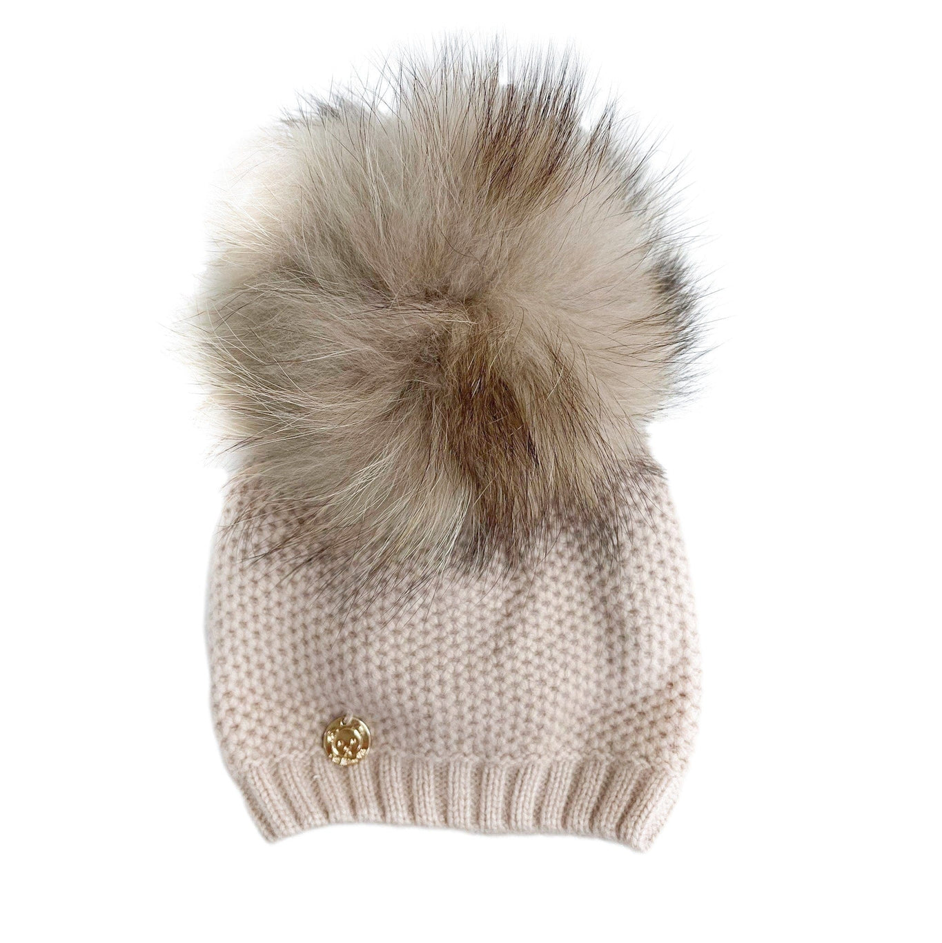 Unisex | Honeycomb Cashmere Beanie with Pom | Beige