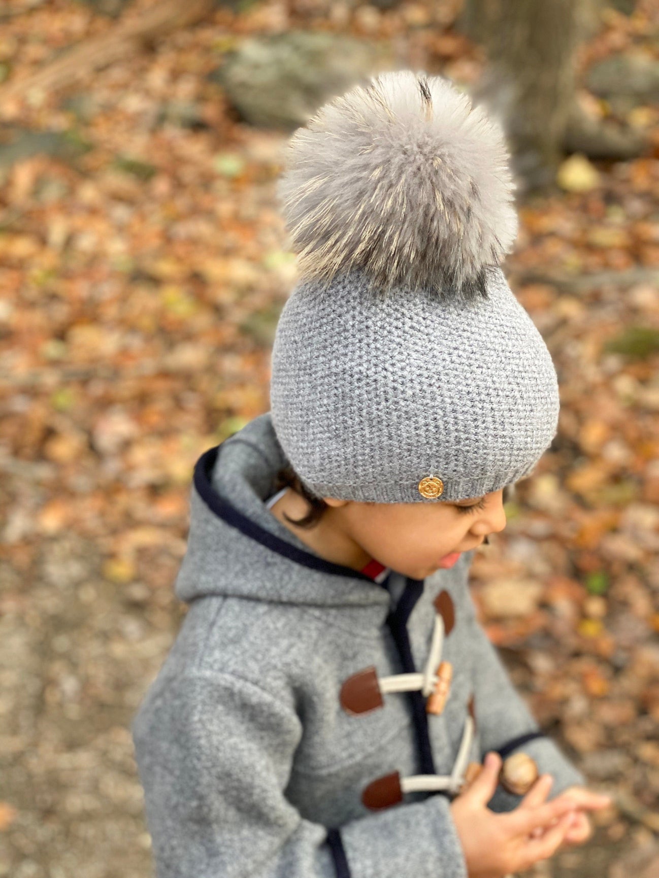 Unisex | Honeycomb Grey Cashmere Beanie Hats Grey Pom | Gray