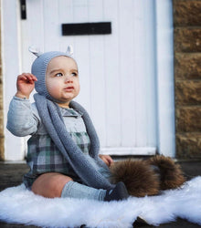 Unisex | Honeycomb Grey Cashmere Pom Scarf Natural Pom | Gray