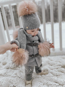 Unisex | Honeycomb Grey Cashmere Pom Scarf Pink Poms | Gray