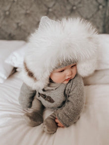 Unisex | Honeycomb Grey Cashmere Pram Coat with White Print Trim | Gray