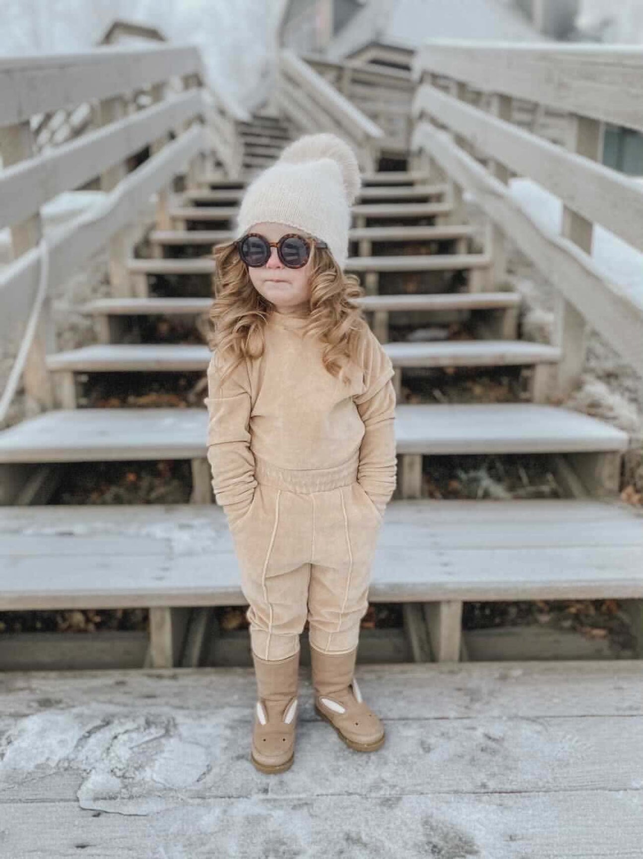 Unisex | Vanya Beige Cashmere Kids' Fox Fur Beanie Hat | Oatmeal