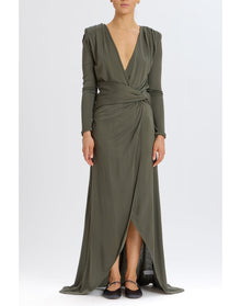 V-Neck Wrap Gown | Olive