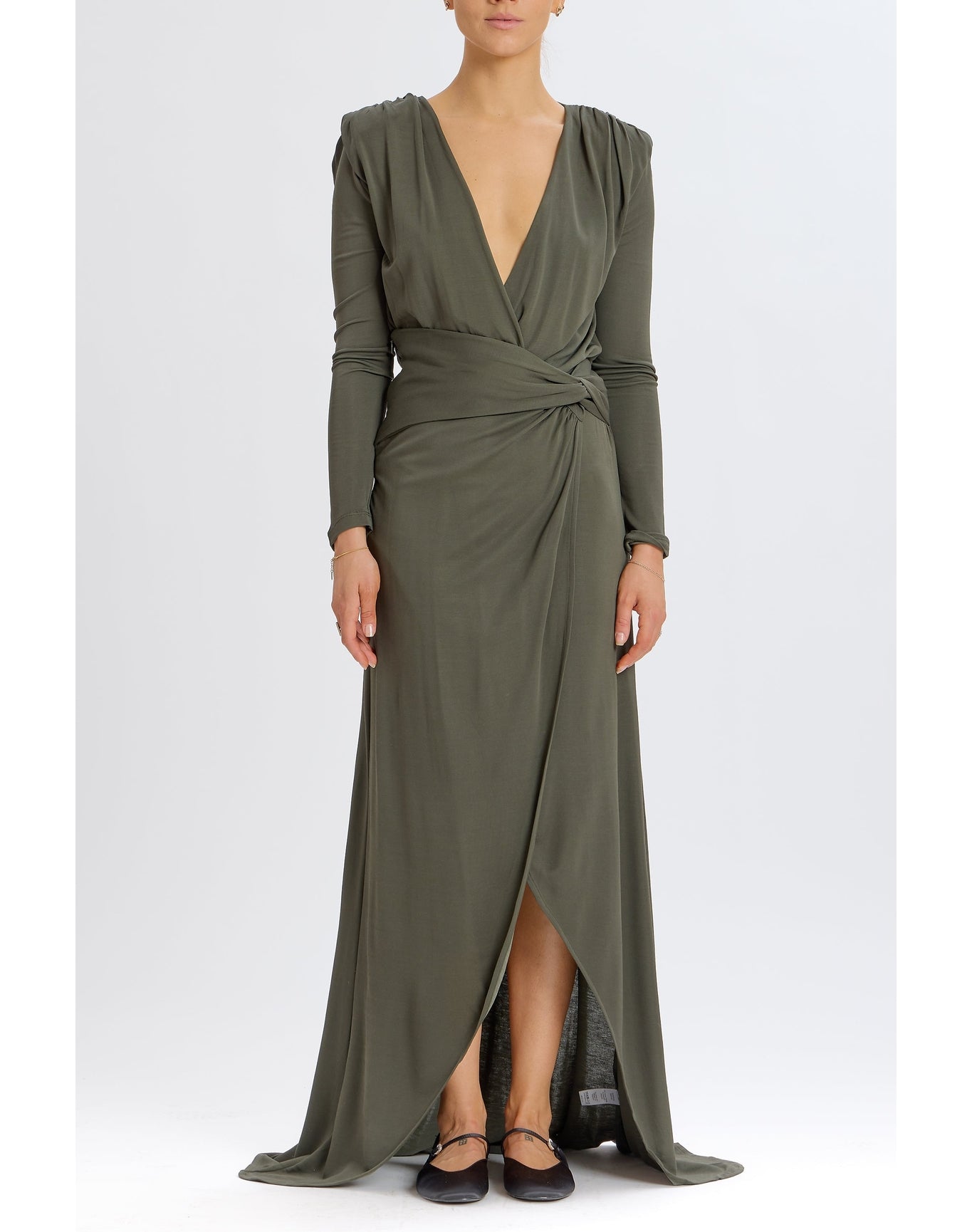 V-Neck Wrap Gown | Olive