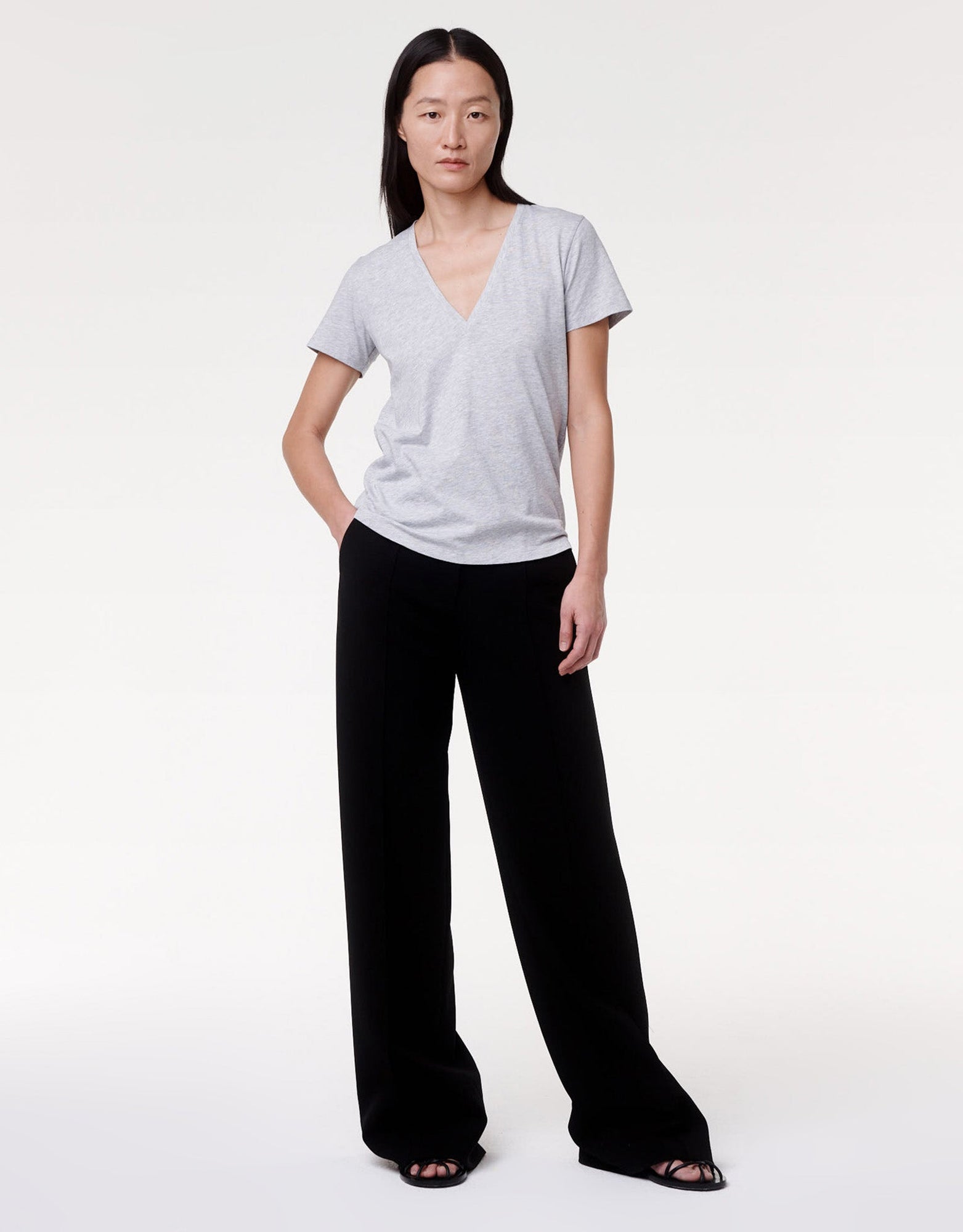Another Tomorrow V-Neck Tee in Heather Grey – Cotton Women's Top