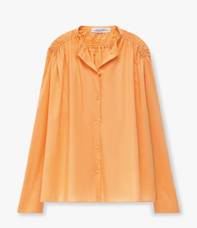 Another Tomorrow Gathered Voile Blouse in Papaya – Cotton Women's Top