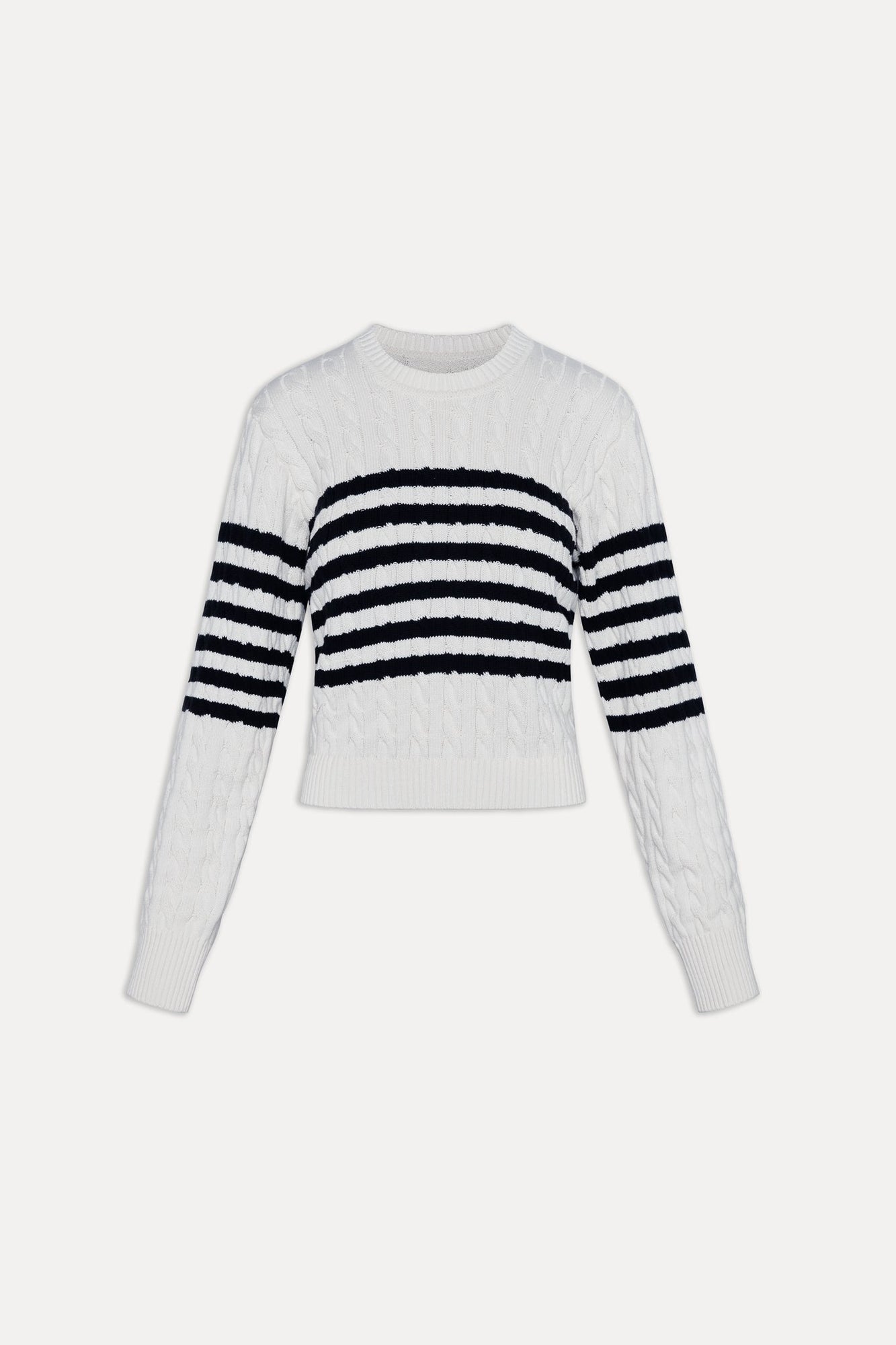 Varsity Striped Cable Knit Sweater Ivory