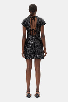 Velvet Sequins Mini Dress | Black