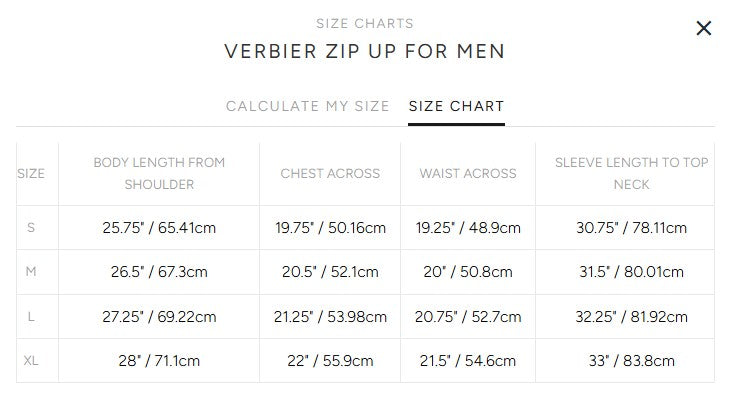 Product size guide