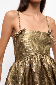 Shibori Pleat Strap Mini Dress | Gold
