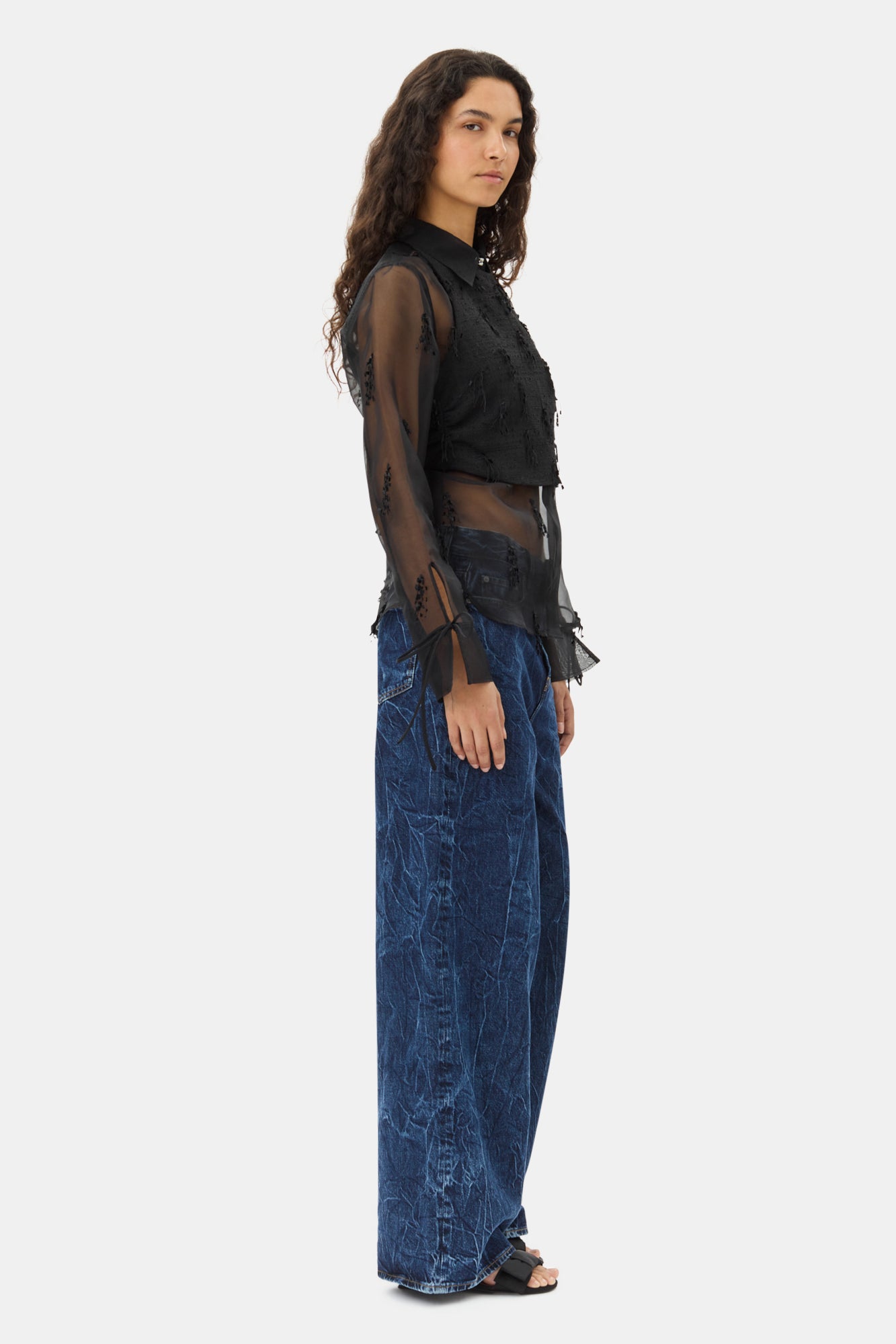 Fringed Organza Shirt | Black