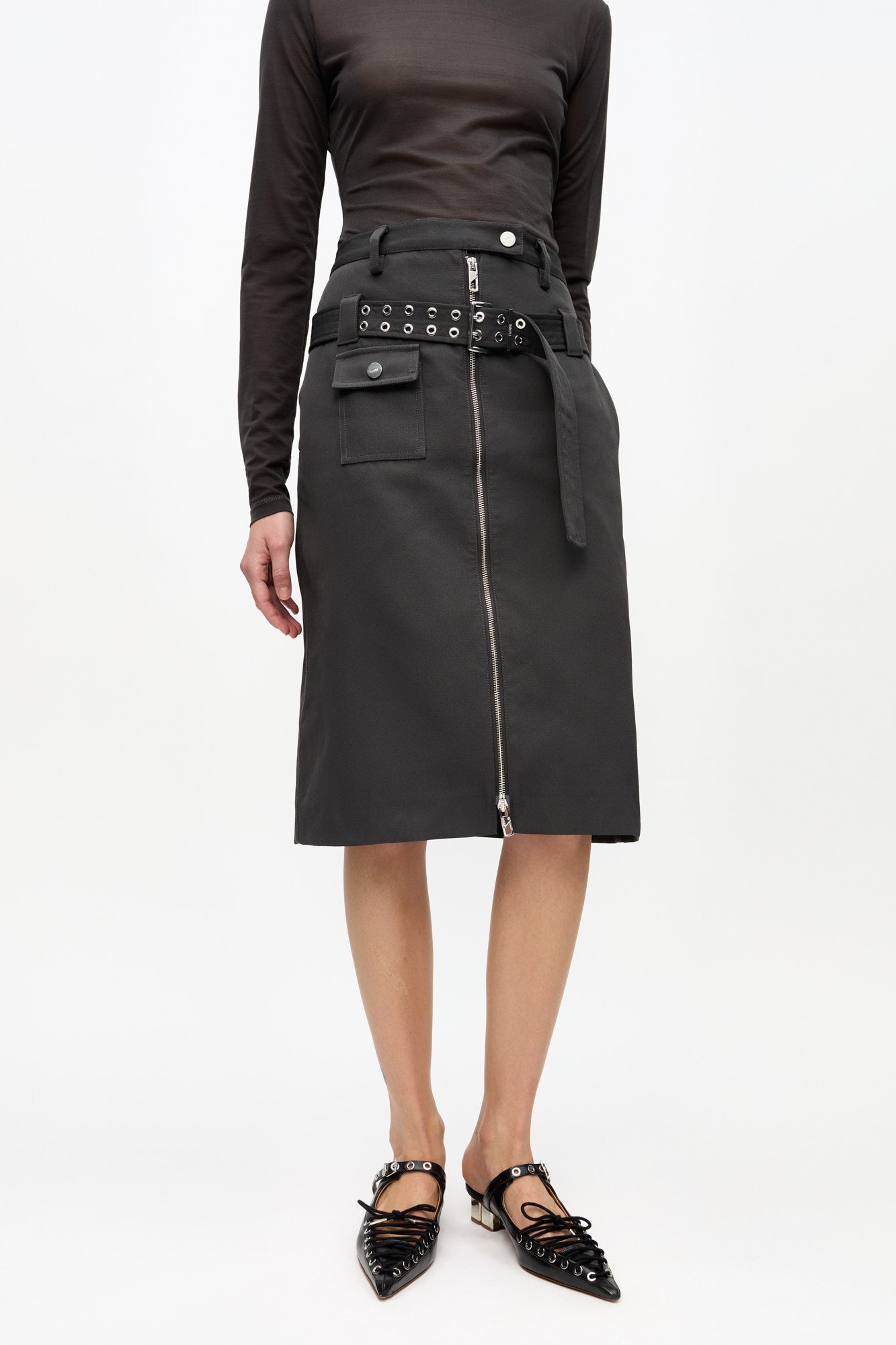 Heavy Twill Midi Skirt | Phantom