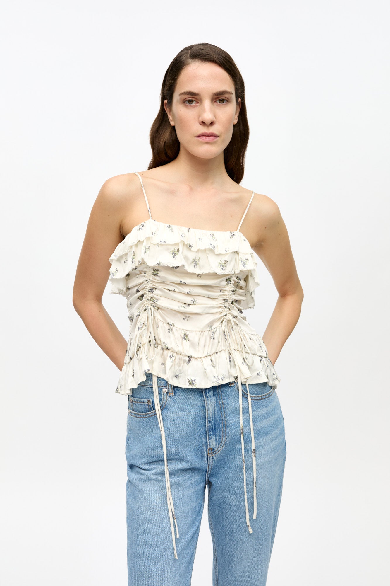 Printed Satin Slip Top | Egret