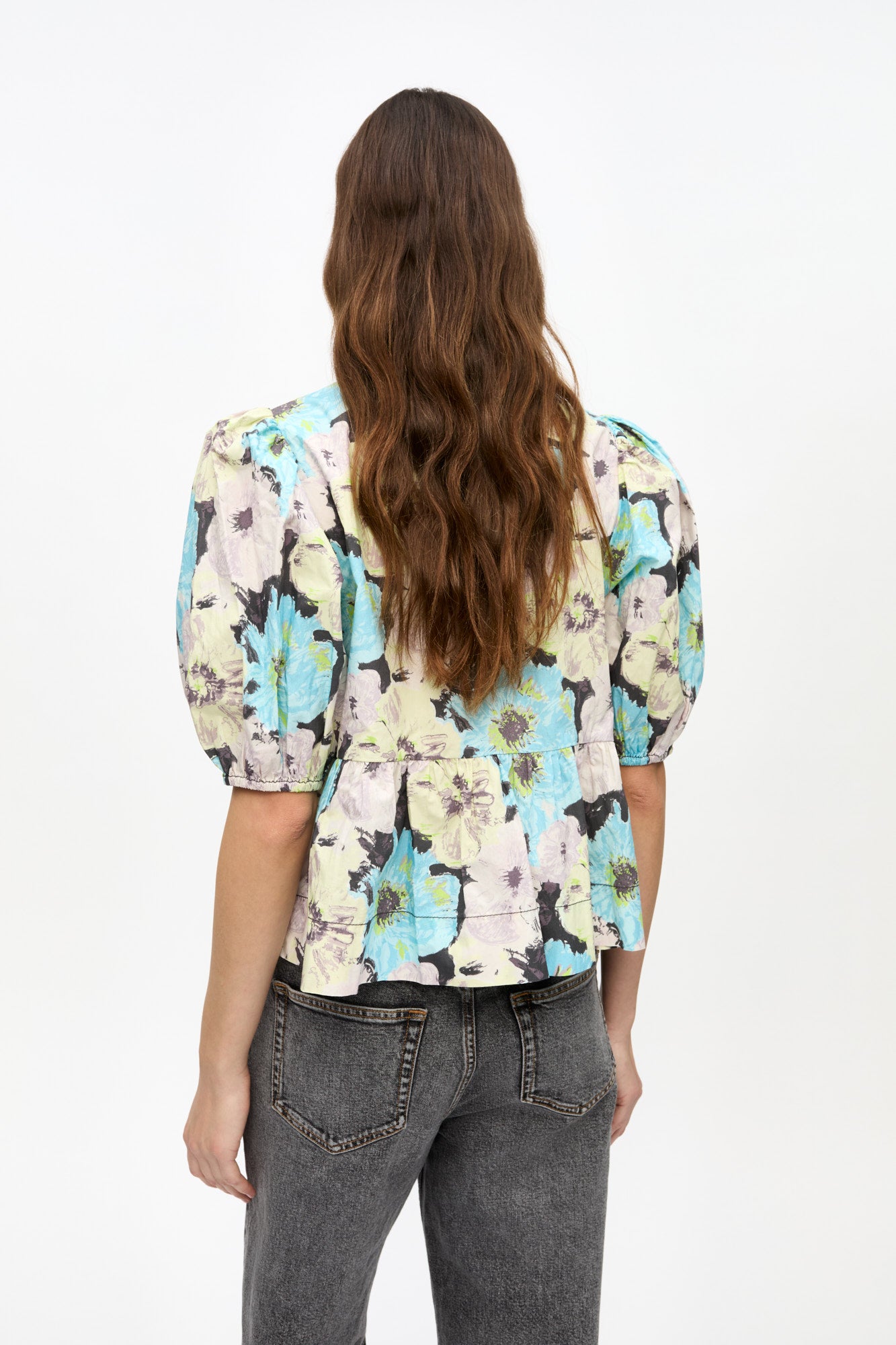 Floral Printed Cotton Peplum Blouse | Multicolor