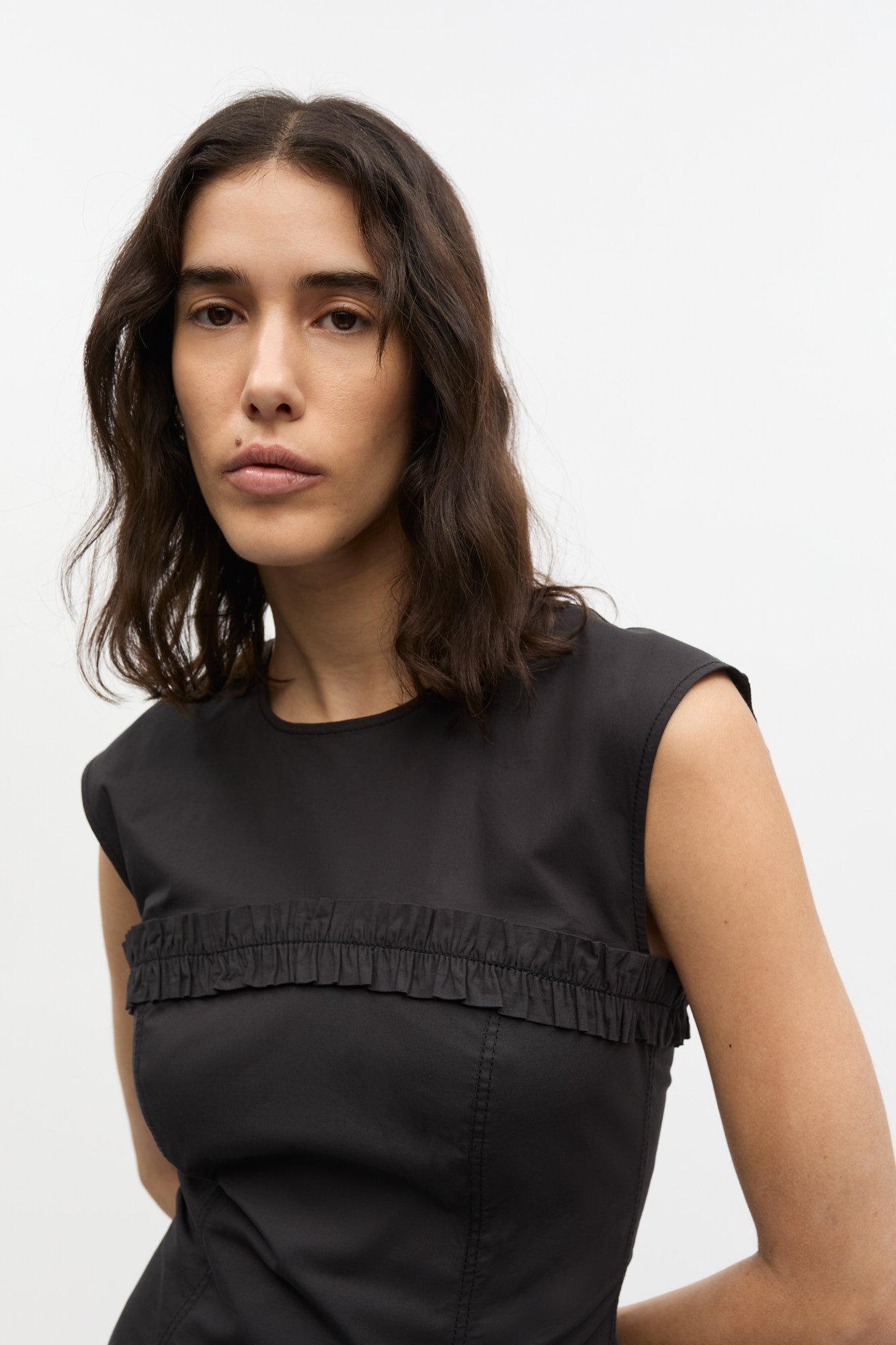 Stretch Cotton Corset Mini Dress | Black