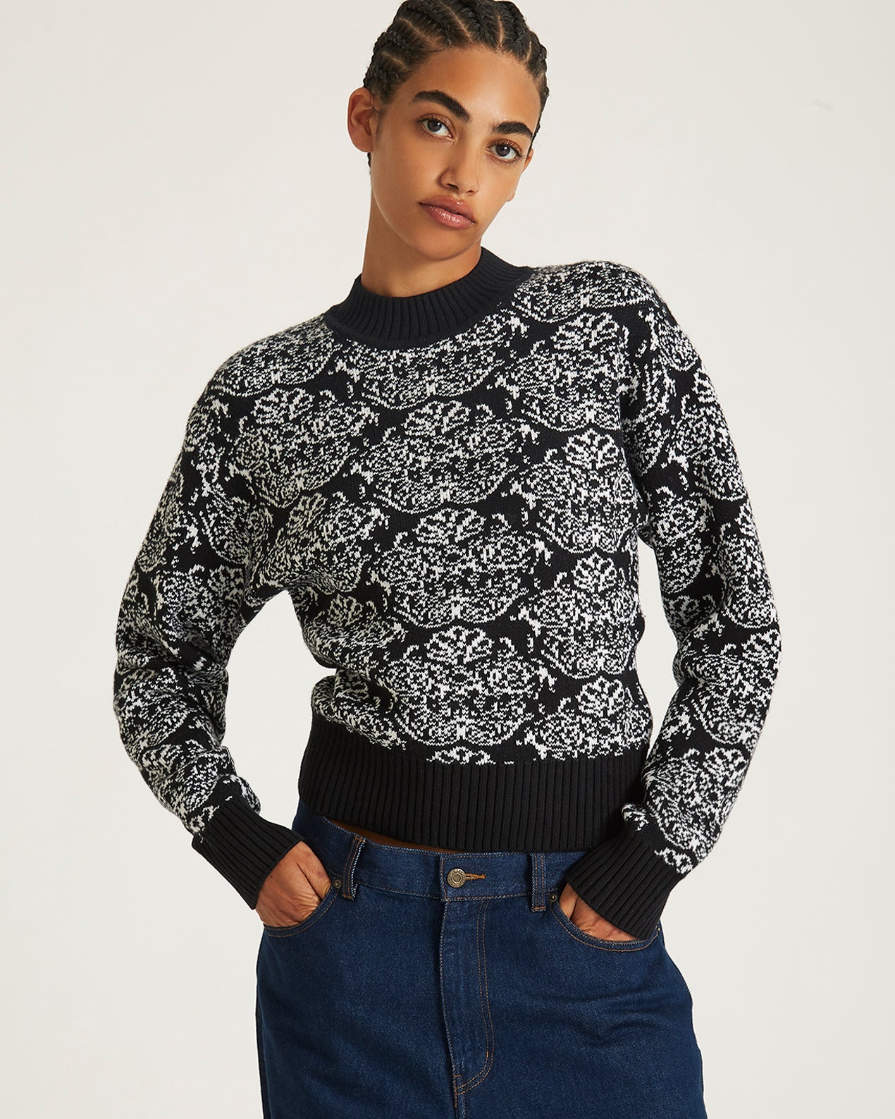 Black | Varick Tapestry Mockneck Sweater