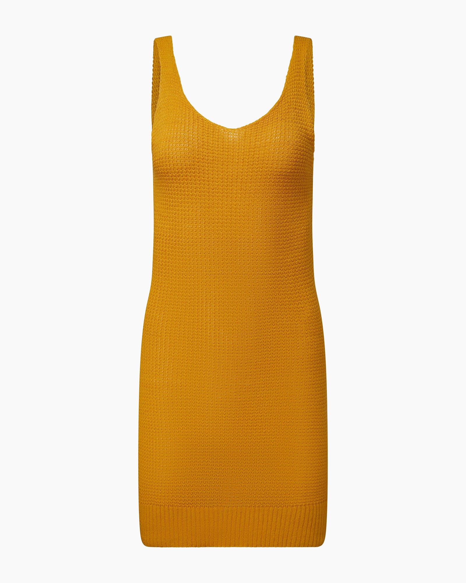 Womens | Linen Knit V-neck Mini Dress | Burnt Sun