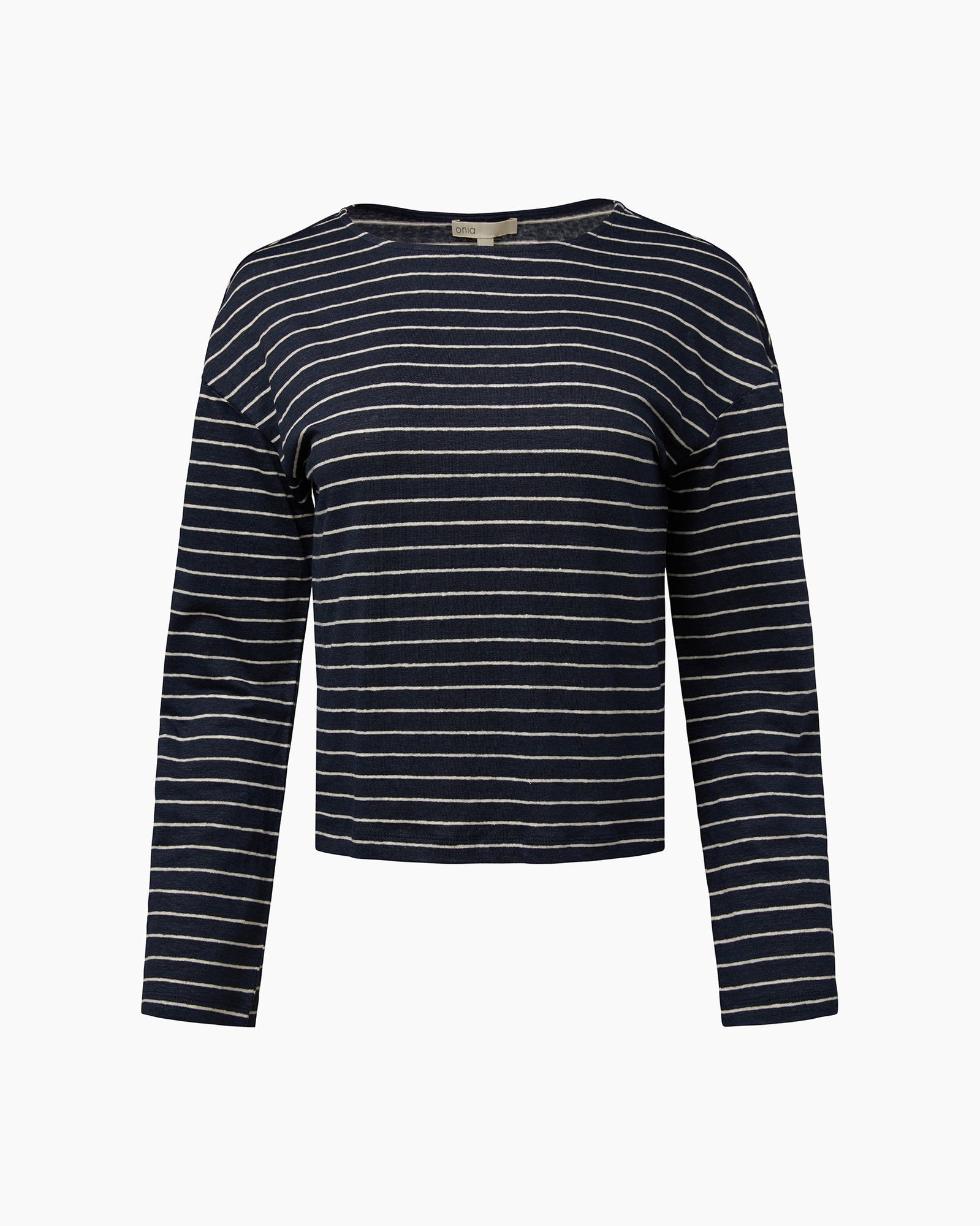 Womens | Linen Jersey Boatneck Top | Deep Navy/White