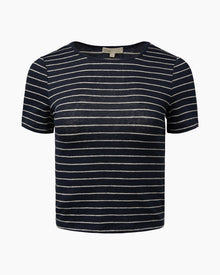 Womens | Linen Jersey Baby Tee | Deep Navy/White