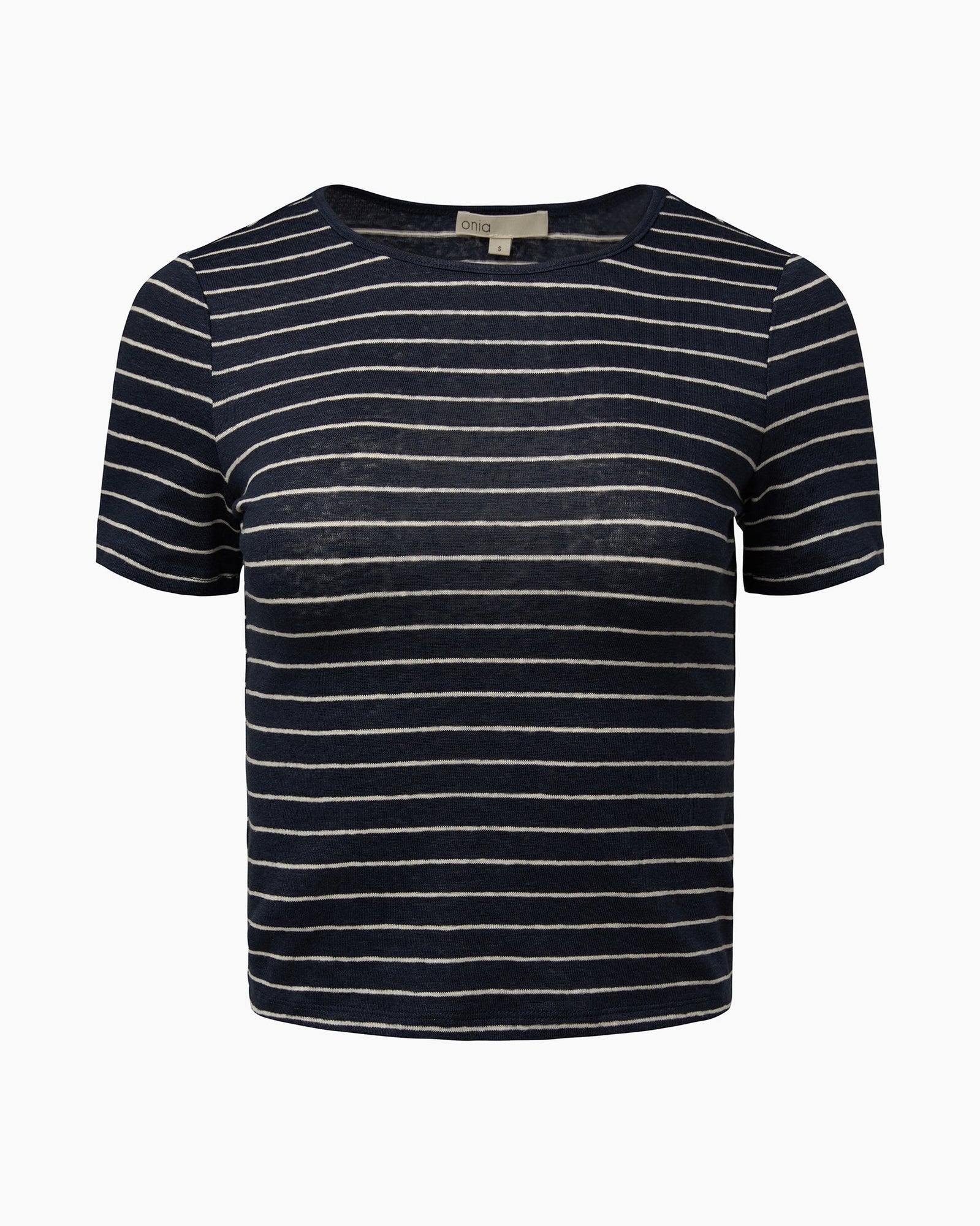 Womens | Linen Jersey Baby Tee | Deep Navy/White