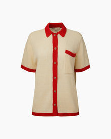 Womens | Oversized Linen Knit Button Up Shirt | Cream/Poinciana