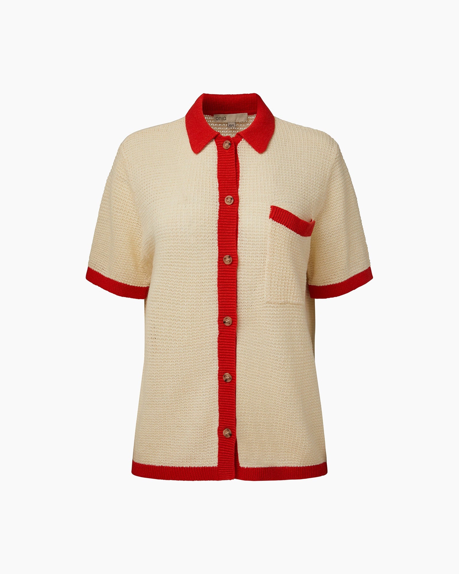 Womens | Oversized Linen Knit Button Up Shirt | Cream/Poinciana