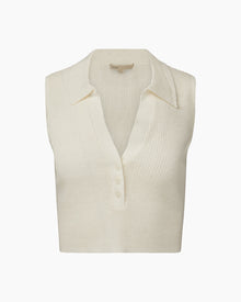 Womens | Linen Rib Polo Tank | White