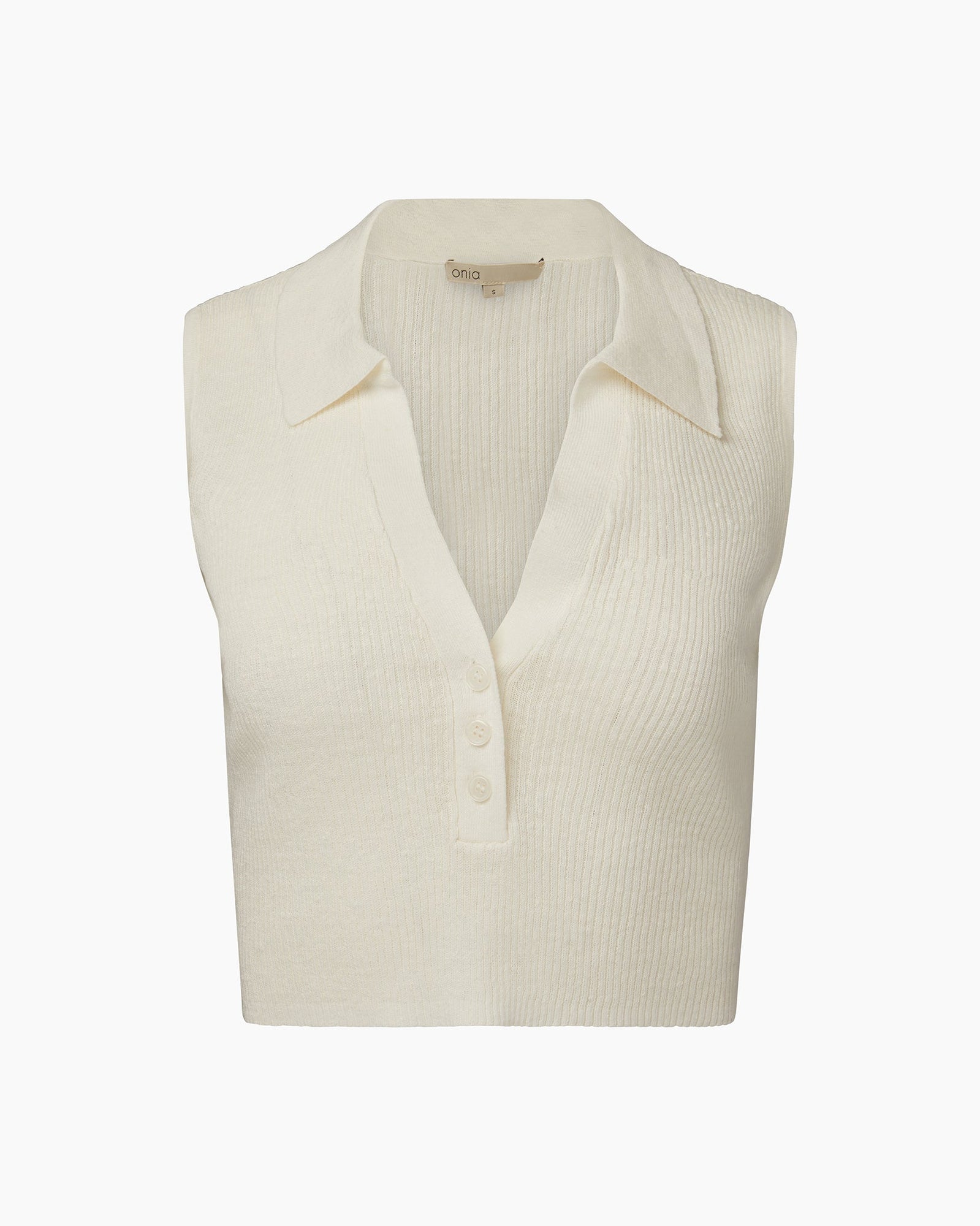 Womens | Linen Rib Polo Tank | White