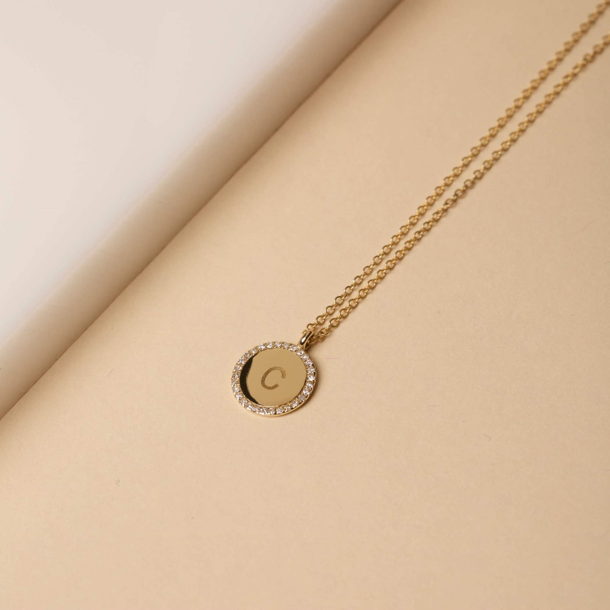 Pave Diamond Disc Necklace | 10K Yellow Gold