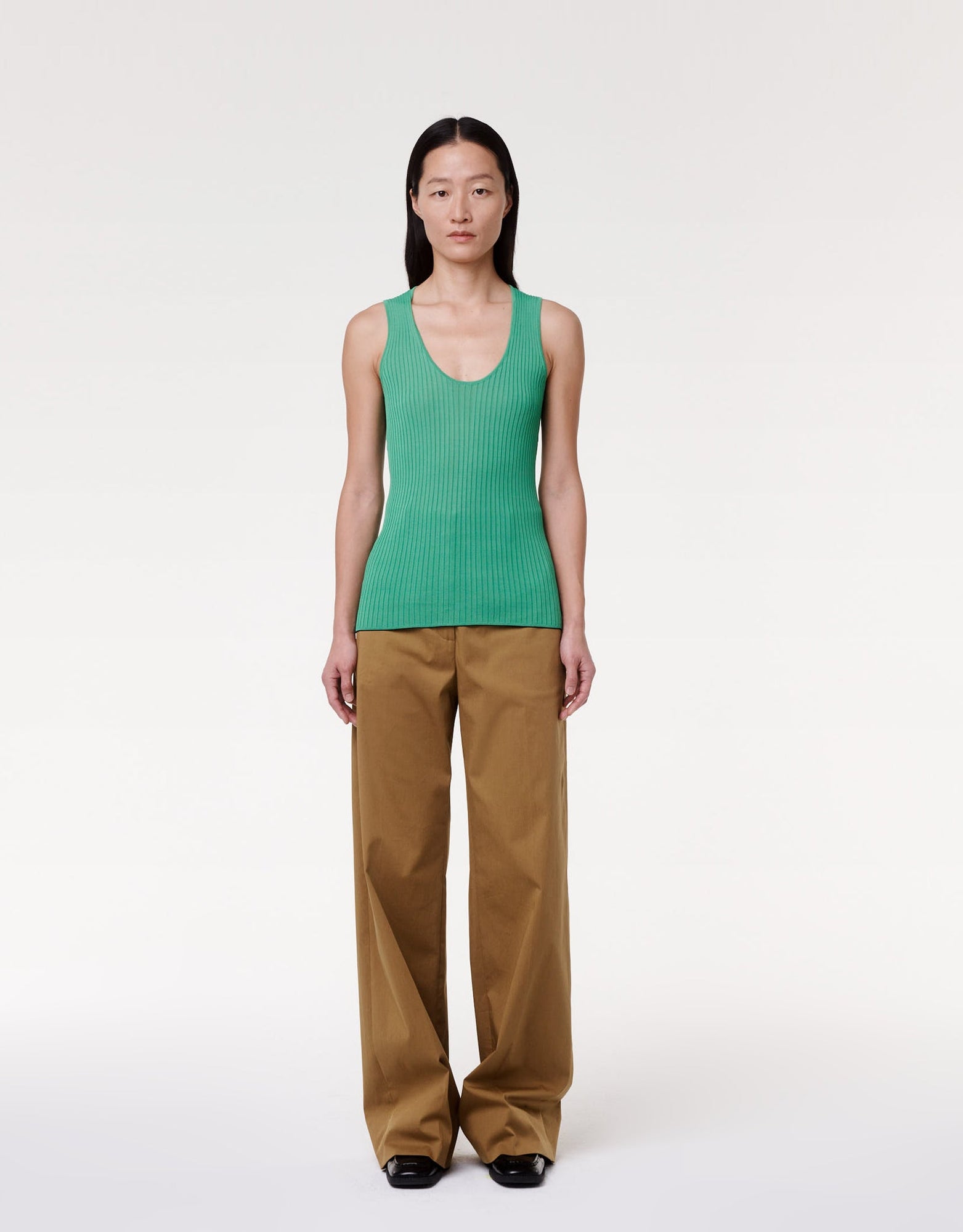 Another Tomorrow Wide Leg Pant in Fatigue – Cotton Women's Trousers
