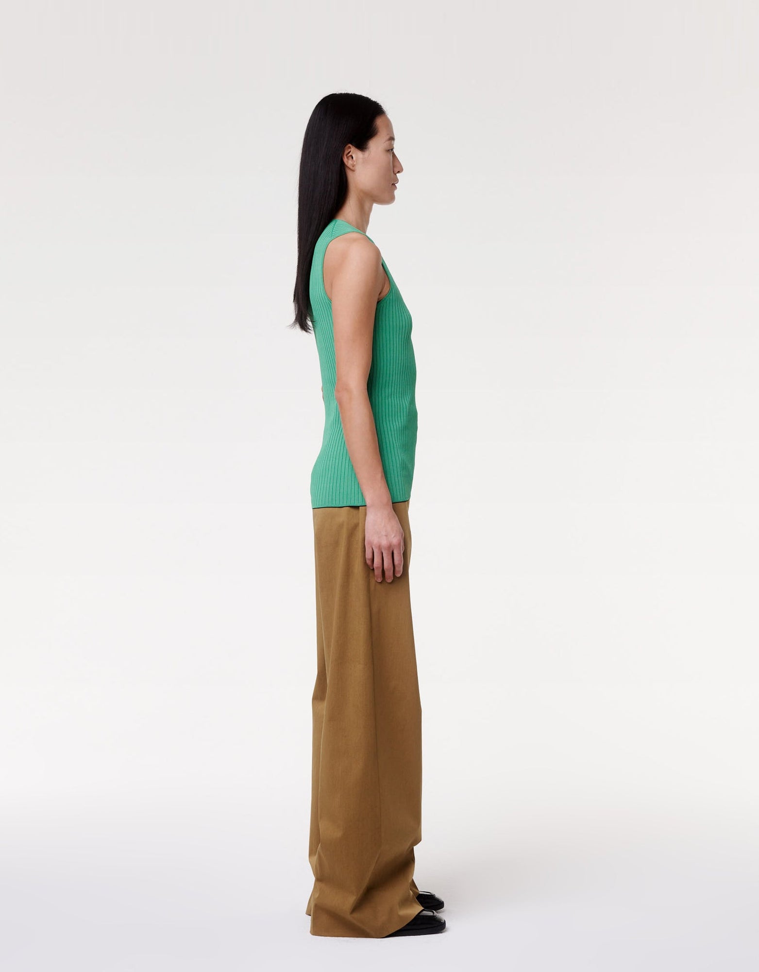 Another Tomorrow Wide Leg Pant in Fatigue – Cotton Women's Trousers