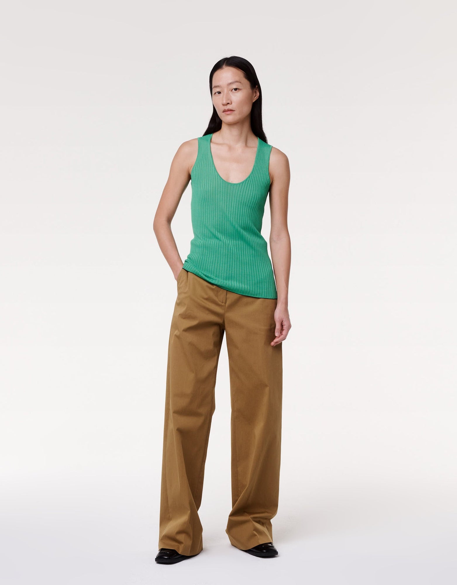Another Tomorrow Wide Leg Pant in Fatigue – Cotton Women's Trousers