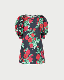 Willy Mini Dress in black floral faille material.