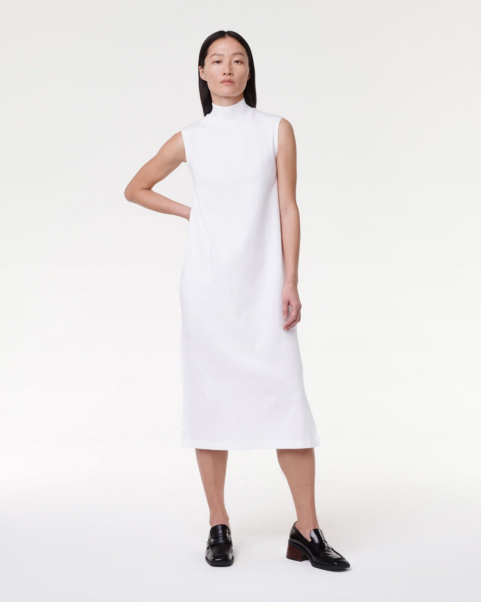 Another Tomorrow Luxe Seamed Dress in White – Cotton Women's Dress