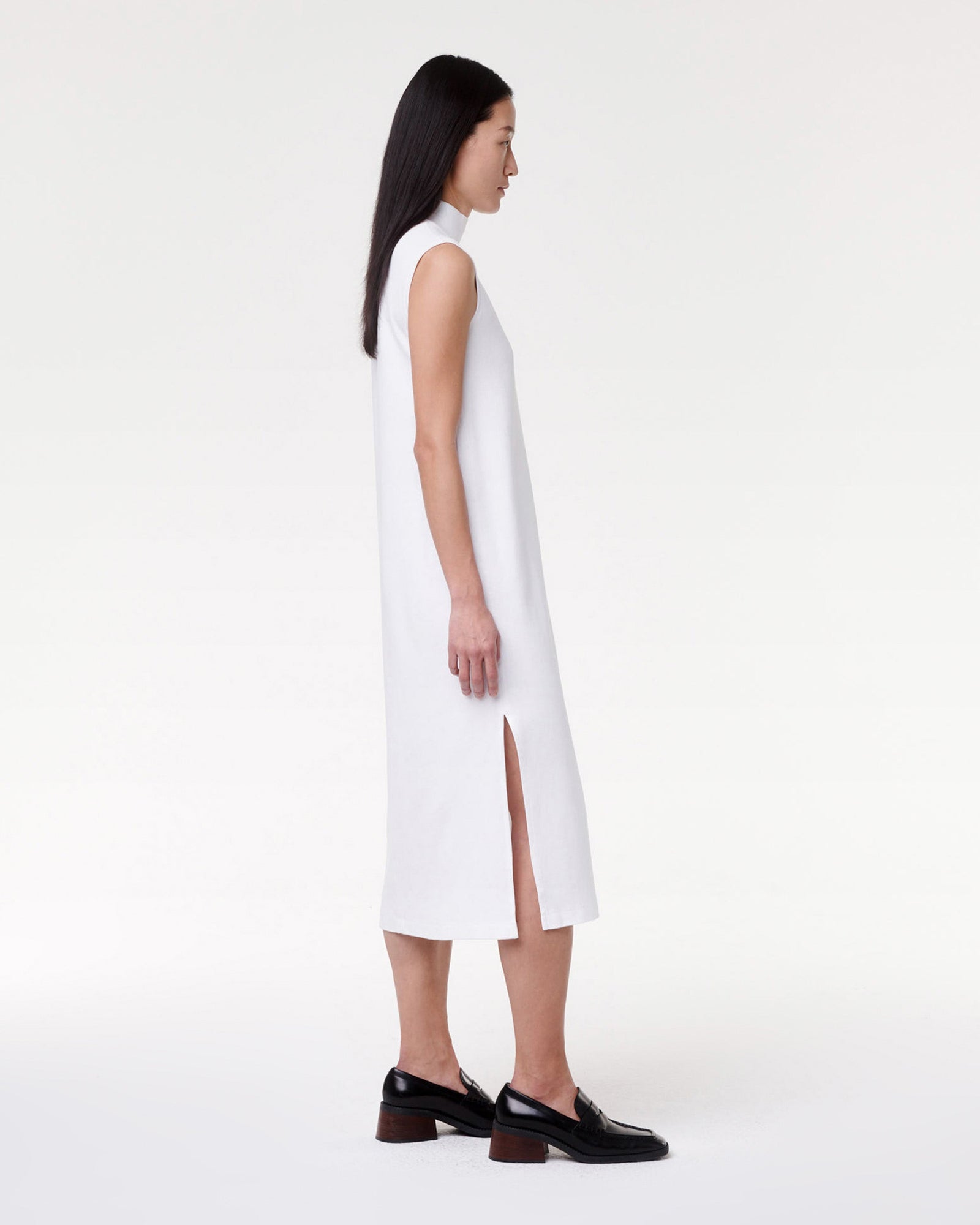 Another Tomorrow Luxe Seamed Dress in White – Cotton Women's Dress