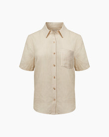 Womens | Air Linen Short Sleeve Shirt | Jute/White