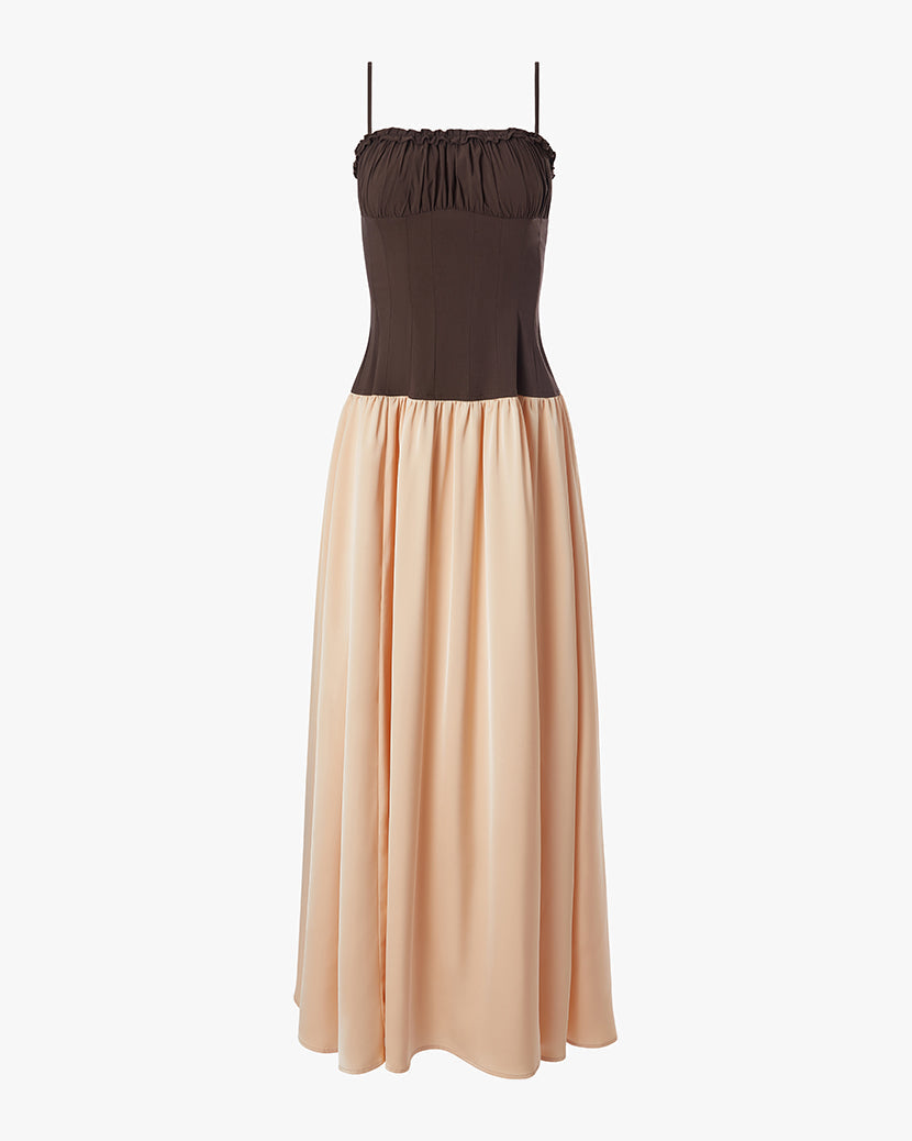 Ruffle Corset Maxi Dress | Chestnut/Blush