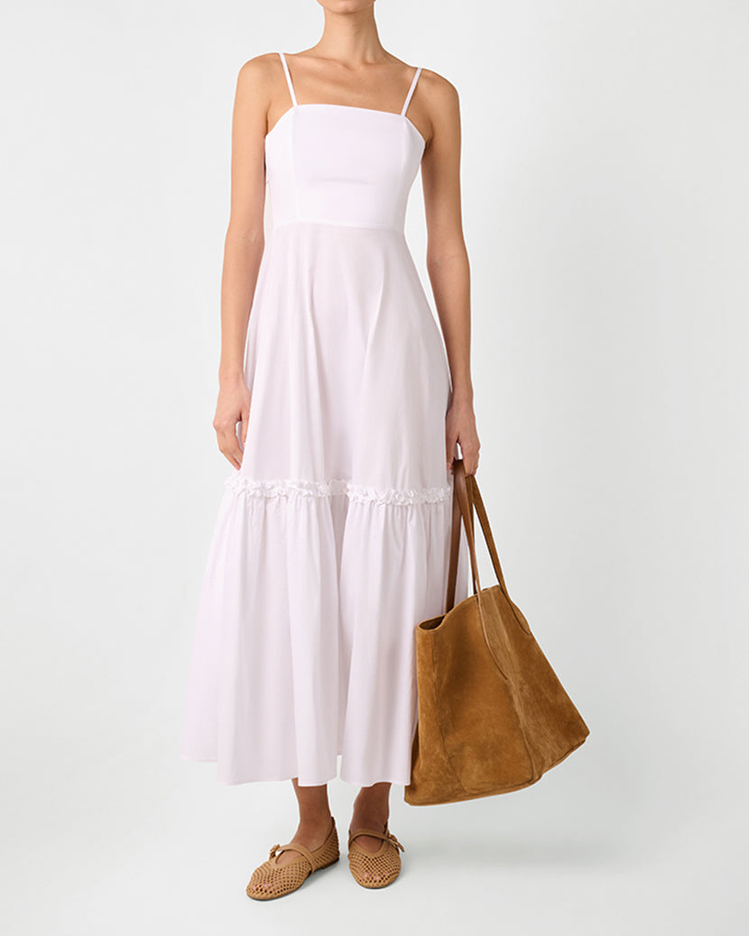 Ruffle Flare Midi Dress | Classic White