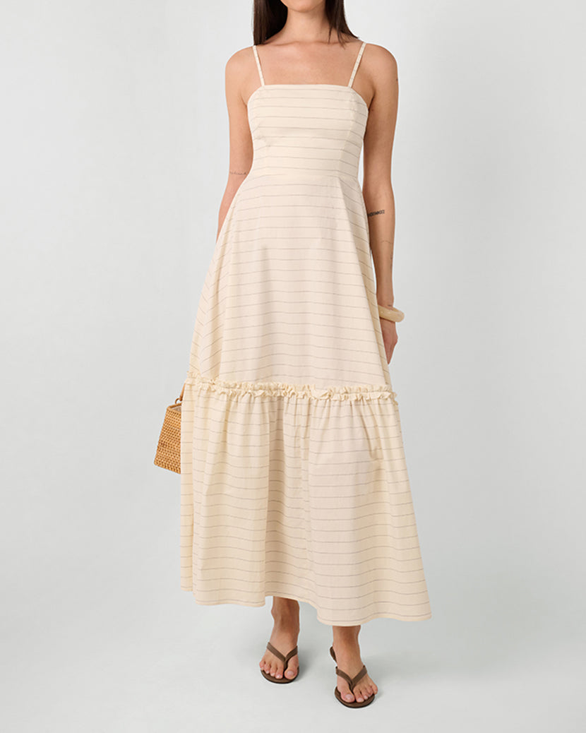 Ruffle Flare Midi Dress | Antique White