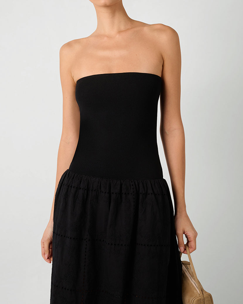 Ribbed Cotton Midi Dress | Black
