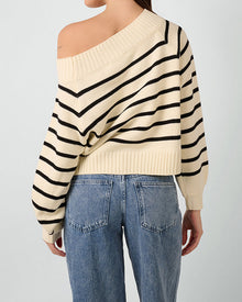 Off Shoulder Sweater | Black/Antique White