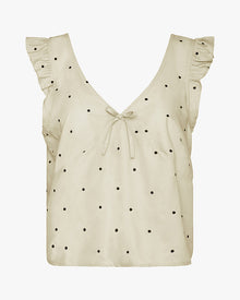 Ruffle Sleeve Boxy Top | Oat/Black