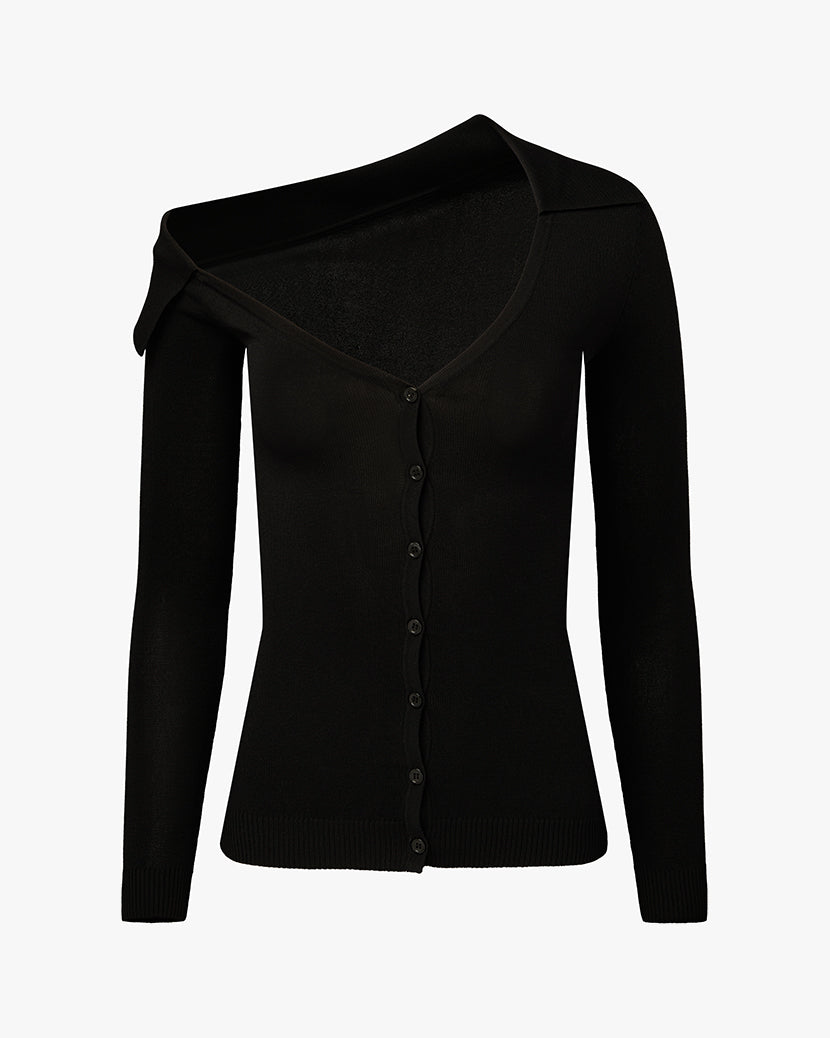 Off The Shoulder Collared Shirt | Black